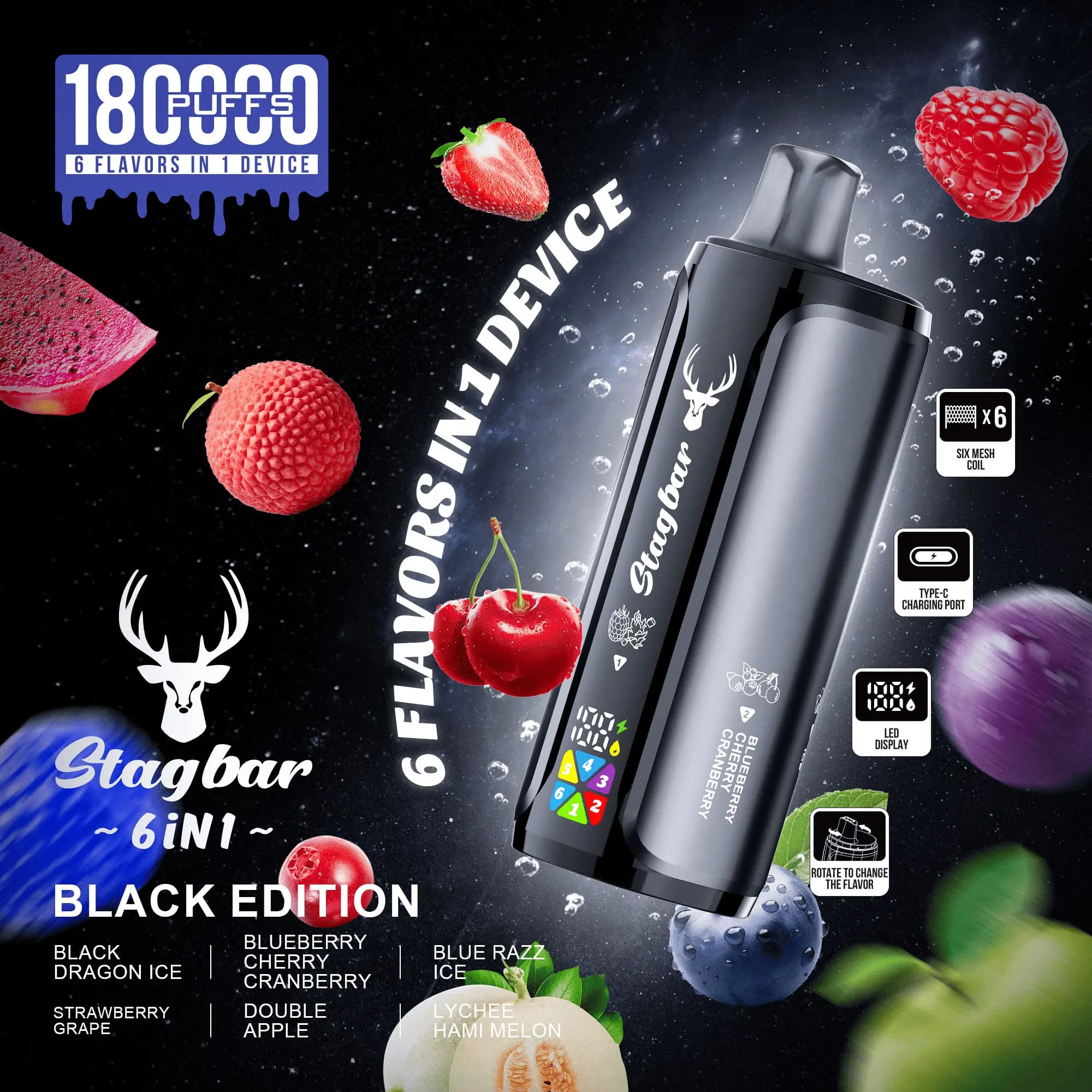 Stag Bar 180 000 puffs - 6in1 - Black Edition - sötétebb, merészebb, összetettebb ízprofil (MIX 9)