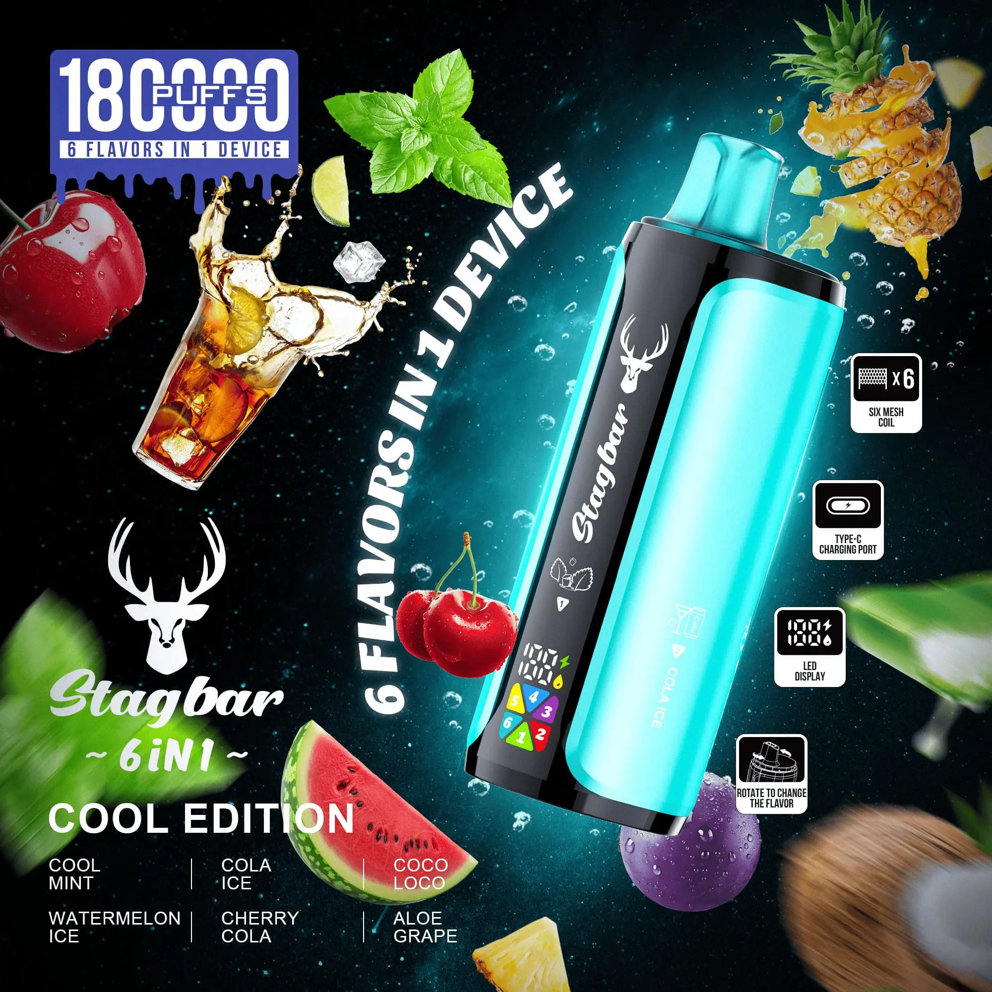 Stag Bar 180 000 puffs - 6in1 - Cool Edition - mentolos, jeges karakterek hűsítő élménnyel (MIX 7)