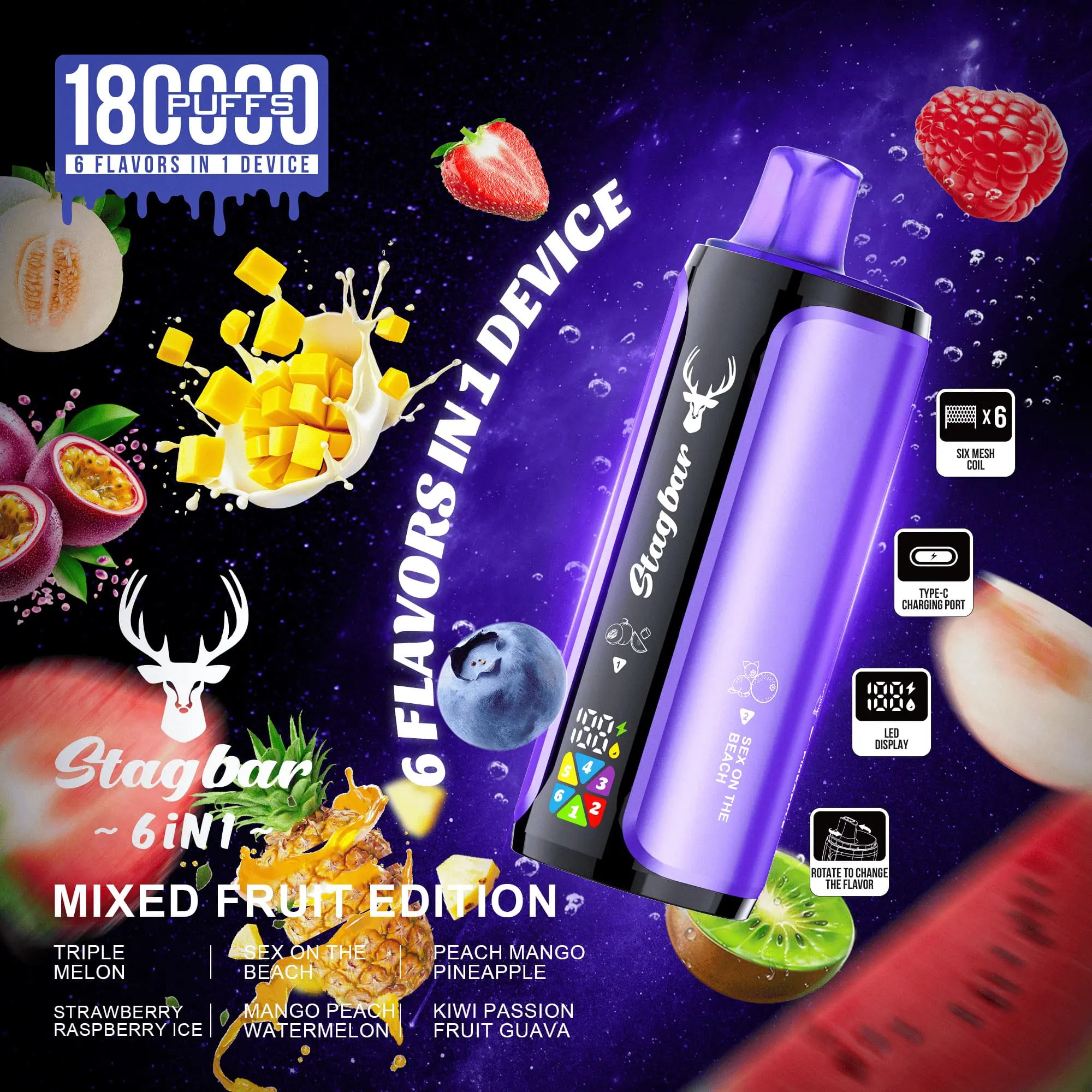 Stag Bar 180 000 puffs - 6in1 - Mixed Fruit Edition - trópusi és egzotikus keverékek (MIX 5)